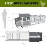 COZIWOW 112" Extra Large Wooden Chicken Coop with Run, Backyard Hen Goose Habitat Quail Cage Duck House with Nesting Box, Outdoor Poultry Guinea Pig Rabbit Bunny Pet Hutch（Grey）