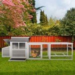 COZIWOW 112" Extra Large Wooden Chicken Coop with Run, Backyard Hen Goose Habitat Quail Cage Duck House with Nesting Box, Outdoor Poultry Guinea Pig Rabbit Bunny Pet Hutch（Grey）