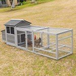 COZIWOW 112" Extra Large Wooden Chicken Coop with Run, Backyard Hen Goose Habitat Quail Cage Duck House with Nesting Box, Outdoor Poultry Guinea Pig Rabbit Bunny Pet Hutch（Grey）