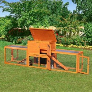 COZIWOW Outdoor Rabbit Hutch, 94.5" L Extra Large Bunny Hutch, Wooden Rabbit Cage Indoor for Small Animals with Removable Tray & Weatherproof Roof, Orange