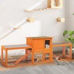 COZIWOW Outdoor Rabbit Hutch, 94.5" L Extra Large Bunny Hutch, Wooden Rabbit Cage Indoor for Small Animals with Removable Tray & Weatherproof Roof, Orange
