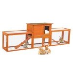 COZIWOW Outdoor Rabbit Hutch, 94.5" L Extra Large Bunny Hutch, Wooden Rabbit Cage Indoor for Small Animals with Removable Tray & Weatherproof Roof, Orange