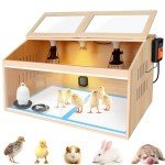 Large Chicken Brooder Box for Chick, Extra Wide Wooden Brooder Box 31.5" with Intelligent Thermostat, 2 Temp Control & 3 Heat Lamps, Chick Brooder Boxes for Baby Quail Duck Hamsters Indoor Outdoor Use