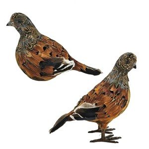 Nature Vibe 7.5 Inches Feathered Quail Decor,Set of 2 Artificial Woodland Animals Figurines with Natural Feather as Fall Decorations for Home or Autumn Harvest Festival