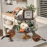 Nature Vibe 7.5 Inches Feathered Quail Decor,Set of 2 Artificial Woodland Animals Figurines with Natural Feather as Fall Decorations for Home or Autumn Harvest Festival
