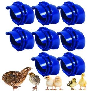 Generic Quail & Chick Port Feeder by NWQuailFarm NO Waste Feed Saver for DIY Bucket Pail Bin Container Coturnix (8 Pack), Blue