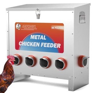 HAYOHRT 85 Pounds Automatic Chicken Feeder 6 Ports Large Gravity Fed Chicken Feeder with Latch & Handle for Chickens Bantams Pheasants Poultry Coop Weatherproof