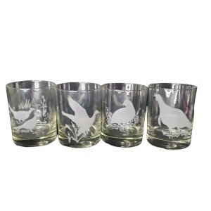 Vintage Water Fowl Hunting Game Bird Rocks Glasses Set 4 Lowball Whisky Barware