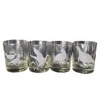Vintage Water Fowl Hunting Game Bird Rocks Glasses Set 4 Lowball Whisky Barware