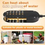 Submergible Chicken Waterer Heater, 250 W Thermostatic Control Chicken Waterer Deicer, Aluminum Poultry Water Heater for Duck Goose Bird Cow to Drink Warm Water