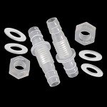JoyTube 1/2" Hose ID barb Thru-Bulk Bulkhead Fittings Union Adapter Plastic Fittings with Stainless Steel Washers for Aquarium Water/Fuel/Air (Pack of 2)