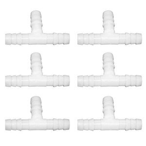 JoyTube Plastic 1/2" ID Hose Barb Fittings, Equal Barbed Tee Pipe Connectors 3 Way Joint Splicer Mender Union Adapter for Boat Aquarium, Pack of 6