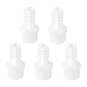 Quickun Plastic Hose Barb Fitting, 1/2" Barb to 1/2" Male Thread White Adapter Union Fitting (Pack of 5)