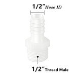 Quickun Plastic Hose Barb Fitting, 1/2" Barb to 1/2" Male Thread White Adapter Union Fitting (Pack of 5)