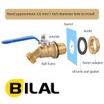 BILAL Brass Water Container/Rain Barrel Spigot, 3/4" GHT Male Threaded Quarter Turn Ball Valve with Bulkhead Fitting, Rain Barrel Kit for Garden Hose Thread Connection, 5 55 Gallon Bucket