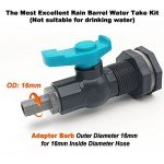 Qitdathn Rain Barrel Spigot PVC Faucet Kit Water Diverter Kit with Bulkhead Fitting, Ball Valve, Garden Hose Barb(16mm) Adapter, Pipe Clamps, Thread Tape, Hole Saw(for 16mm ID Hose)