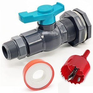 Rain Barrel Spigot Kit with a Hole Saw Include PVC Bulkhead Fitting Ball Valve Thread Seal Tape and Garden Hose Male Threaded Adapter(1" Male) for 1" Female Threaded Connector(1 inch)