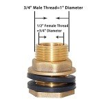 Joywayus 1/2" Female 3/4" Male Soild Brass Water Tank Connector Theaded Bulkhead Fitting With 2 Rubber Rings Stablizing