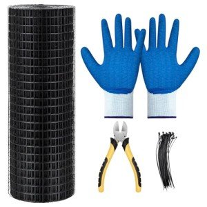 Gisafai Black Hardware Cloth 1"x1" Mesh Size 16 Gauge Welded Chicken Wire Mesh Hot Dip Galvanized Chicken Wire Fencing with Cutting Plier Gloves 100 Cable Ties for Garden Pet(2 x 50 ft)