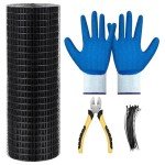 Gisafai Black Hardware Cloth 1"x1" Mesh Size 16 Gauge Welded Chicken Wire Mesh Hot Dip Galvanized Chicken Wire Fencing with Cutting Plier Gloves 100 Cable Ties for Garden Pet(2 x 50 ft)