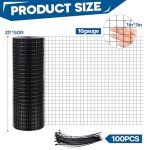 Gisafai Black Hardware Cloth 1"x1" Mesh Size 16 Gauge Welded Chicken Wire Mesh Hot Dip Galvanized Chicken Wire Fencing with Cutting Plier Gloves 100 Cable Ties for Garden Pet(2 x 50 ft)