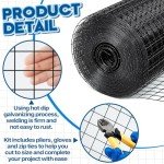 Gisafai Black Hardware Cloth 1"x1" Mesh Size 16 Gauge Welded Chicken Wire Mesh Hot Dip Galvanized Chicken Wire Fencing with Cutting Plier Gloves 100 Cable Ties for Garden Pet(2 x 50 ft)