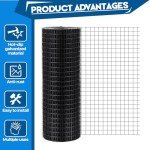 Gisafai Black Hardware Cloth 1"x1" Mesh Size 16 Gauge Welded Chicken Wire Mesh Hot Dip Galvanized Chicken Wire Fencing with Cutting Plier Gloves 100 Cable Ties for Garden Pet(2 x 50 ft)