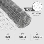 YardGard Welded Wire 1/2X1 Inch Mesh 36 Inch X 100 Foot 16 Gauge Galvanized Steel Wire Fence Ideal for Animal Enclosures, Cage Wire, Property Protection, Garden Fence, Rabbit Fence, and Utility Fence