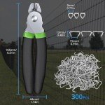 AMWAY Hog Ring Pliers Kit with 300pcs 3/4inch Galvanized Steel Hog Rings, Professional Interior Exterior Decoration Installation Tool for Nailing,Car Cushions,Fences,Pet Cages,Wire Mesh