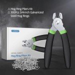AMWAY Hog Ring Pliers Kit with 300pcs 3/4inch Galvanized Steel Hog Rings, Professional Interior Exterior Decoration Installation Tool for Nailing,Car Cushions,Fences,Pet Cages,Wire Mesh