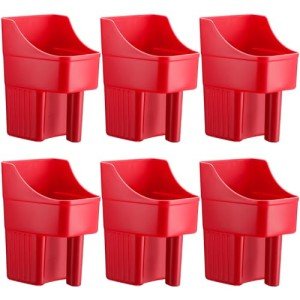 Baderke 6 Pcs Feed Scoop Plastic Enclosed Feed Scoop with Measure Marks Heavy Duty Durable Stackable Feed Scoop for Horse Goat Ranchers Livestock Homesteaders Feeding Supplies (Red)