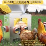 Automatic Chicken Feeder No Waste Metal Poultry Feeder Large Capacity 25lbs for Chickens, Geese, Ducks, Turkeys, Quails (4-Port)