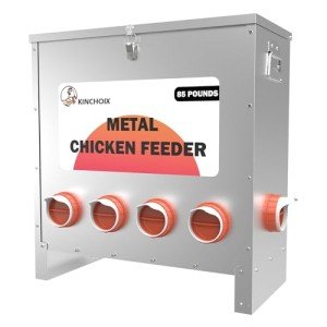 Kinchoix Metal Chicken Feeder Large Capacity 85lbs Automatic Metal Rat Proof Chicken Feeders No Waster Weatherproof Poultry Feeder for Chickens, Geese, Ducks, Turkeys, Quails (10-Port)