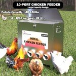Kinchoix Metal Chicken Feeder Large Capacity 85lbs Automatic Metal Rat Proof Chicken Feeders No Waster Weatherproof Poultry Feeder for Chickens, Geese, Ducks, Turkeys, Quails (10-Port)