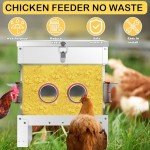 Automatic Chicken Feeder No Waste Metal Poultry Feeder Large Capacity 25lbs for Chickens, Geese, Ducks, Turkeys, Quails (4-Port)