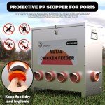 Kinchoix Metal Chicken Feeder Large Capacity 85lbs Automatic Metal Rat Proof Chicken Feeders No Waster Weatherproof Poultry Feeder for Chickens, Geese, Ducks, Turkeys, Quails (10-Port)