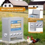 BUYYAH Automatic Chicken Feeder, 85-120lbs Capacity, 10-Port Galvanized Metal Poultry Feeder, No Waste Waterproof Chicken Feeder, Suitable for Geese, Ducks, Turkeys, Quails