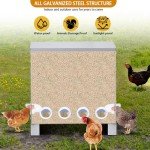 BUYYAH Automatic Chicken Feeder, 85-120lbs Capacity, 10-Port Galvanized Metal Poultry Feeder, No Waste Waterproof Chicken Feeder, Suitable for Geese, Ducks, Turkeys, Quails