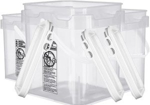 House Naturals 5 Gallon Food Grade Made in USA Plastic Bucket with lids, (Pack of 3) (Clear Square Buckets)