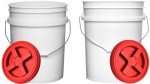 House Naturals Food Grade 5 Gallon Made in USA Plastic Bucket with Air Tight Screw on Lid (White Buckets with Red Lids)