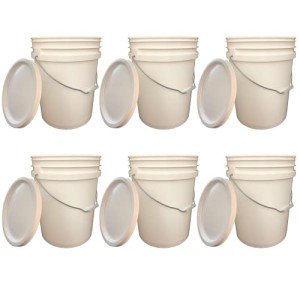 5 Gallon Bucket 6 Pcs with Lid - Commercial Grade, Food Safe, BPA Free Pail 6 PCS Pack with lid (White, 6 with lid) Great for All Purpose Usage.