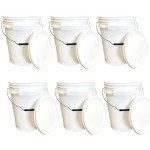 5 Gallon Bucket 6 Pcs with Lid - Commercial Grade, Food Safe, BPA Free Pail 6 PCS Pack with lid (White, 6 with lid) Great for All Purpose Usage.
