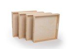 Wooden Living - Wood Tray/Wooden Trays | Square Serving Boxes with Handles - Unfinished & Small | for Montessori Materials, Crafts to Paint, Kids, Decor, Shelf, Activity (12 x 12 x 1.5, Pack of 4)