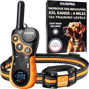 Dog Shock Collar with Remote, Unmatched 4-Mile Range, Night-Light Mode, Training Guide Included, 124 Training Levels & 4 Modes, Beep Vibration Shock, Waterproof Rechargeable, Fits All Dogs, US Tech