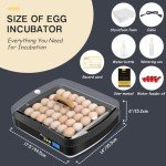Sailnovo 35-65 Egg Incubator with Automatic Egg Turner, ℉ Temperature Display and Control, Auxiliary Humidity Control, Hatcher Breeder for Hatching and Breeding Chickens, Quail, Ducks, Geese Eggs