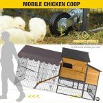 Aivituvin Chicken Coop Strong Metal Frame Mobile Chicken House 85" Large Poultry Cage with Nesting Box,Waterproof Rain Cover Hen Coop Duck House