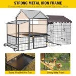 Aivituvin Chicken Coop Strong Metal Frame Mobile Chicken House 85" Large Poultry Cage with Nesting Box,Waterproof Rain Cover Hen Coop Duck House