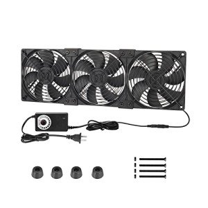 Qirssyn 3 x 120mm Computer Fan with AC Plug 110V - 240V, High CFM Computer Fan with Speed Controller, Cooling for Small DIY Project, Small Window, RV Fridge, Cabinet, Server, Audio Receiver