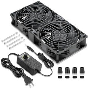 WDERAIR 2 x 120mm Computer Fan with AC Plug 110V 120V 220V 240V for Server Rack Cabinet Mount Small Window Exhaust Cooler (12038)
