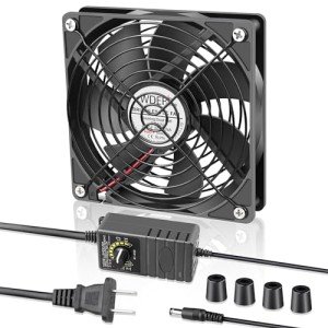 WDERAIR AC 120mm Powerful Computer Fan with AC Plug, 110V - 240V AC to DC 12V Variable Speed Controller for Electronic Components，PS5，Router，Xbox，Growtent，Modem，Amplifier，Receiver，Biltong Cooling